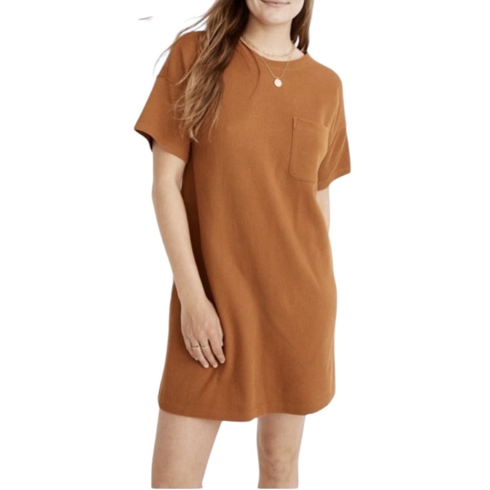 Madewell Short Sleeve Mini Dress in Rust Brown